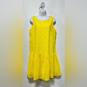 Valentina Naldi Women’s Yellow Eyelet Dress 100% Cotton Size Medium‎ NWT
